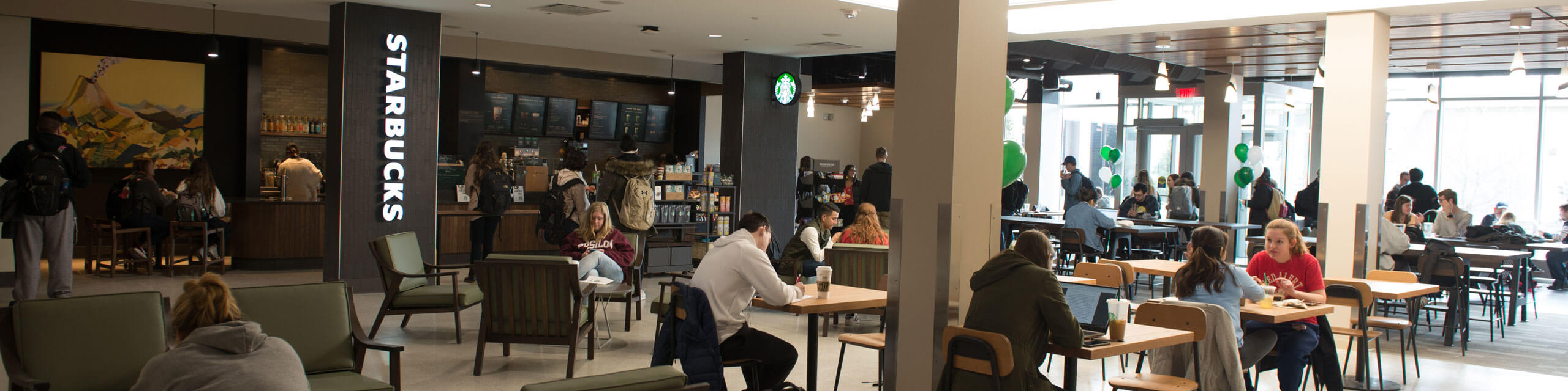 Students dine at the Starbucks in the Bone Student Center.